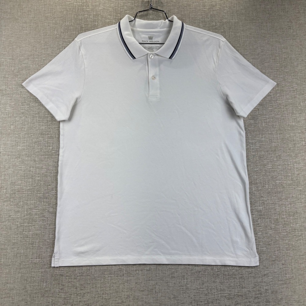 Mack Weldon Mens Vesper Polo Shirt White Tipped Collar Supima Cotton Large
